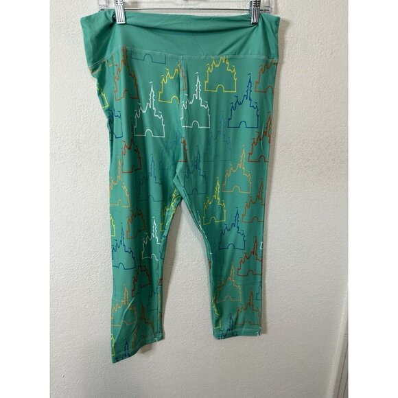 Disney Parks Green Castle Print High Rise Cropped Leggings Size Large - Picture 1 of 7